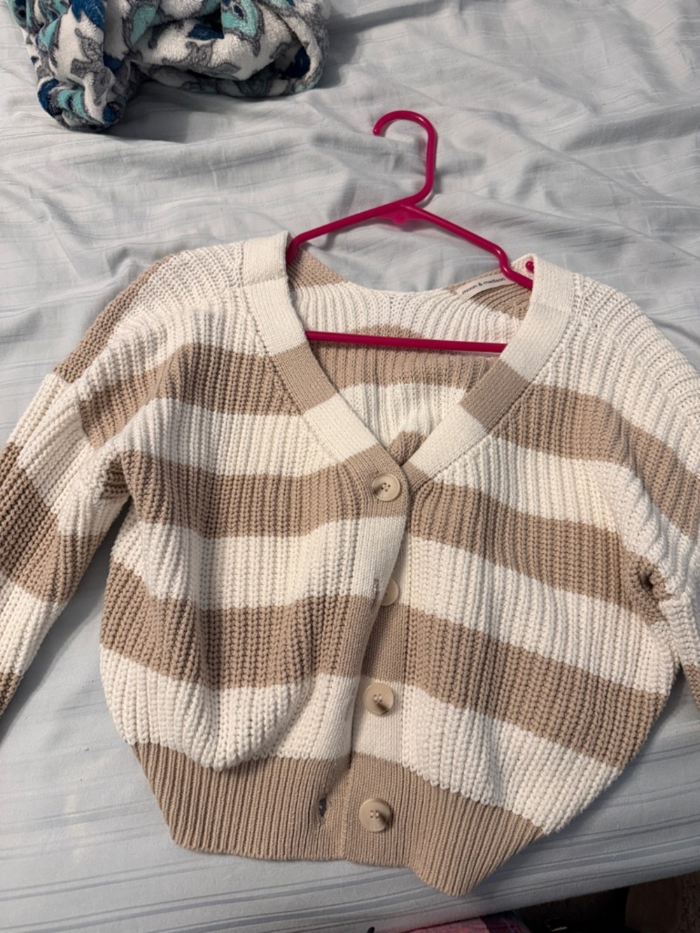 moon & madison Cream and Tan Striped V-Neck Button Cardigan